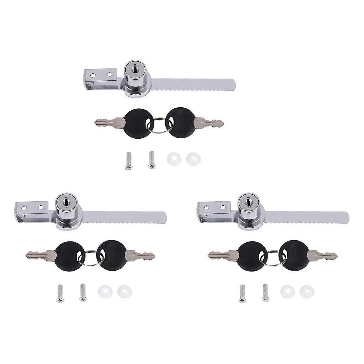 3X Display Case Lock Sliding Glass Door Ratchet Lock Security Glass Cabinet Lock with 6 Keys
