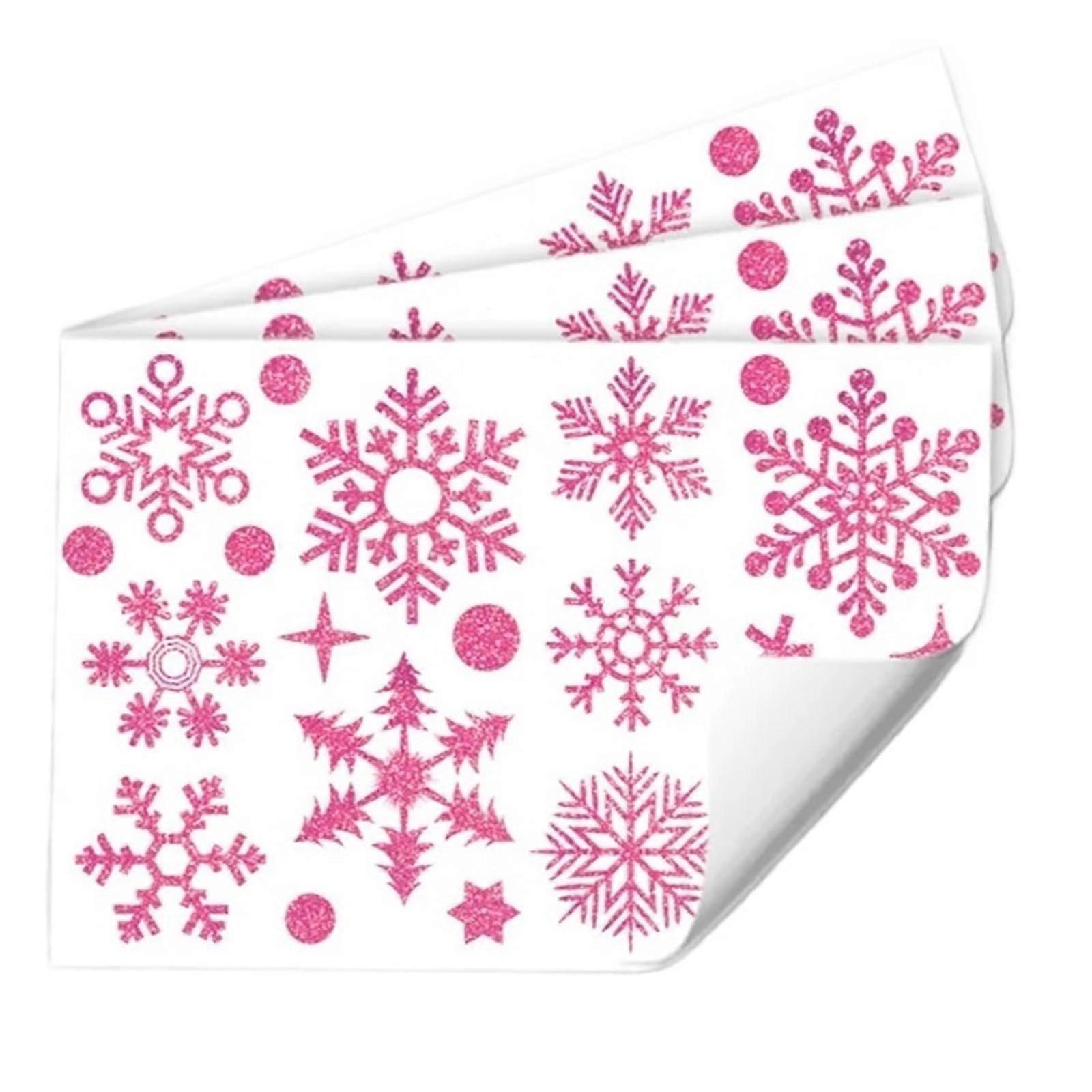 Pink Snowflake Window Stickers 5 Pieces, Static Adhesive Winter Decoration 20x30cm for Windows and Shop Windows