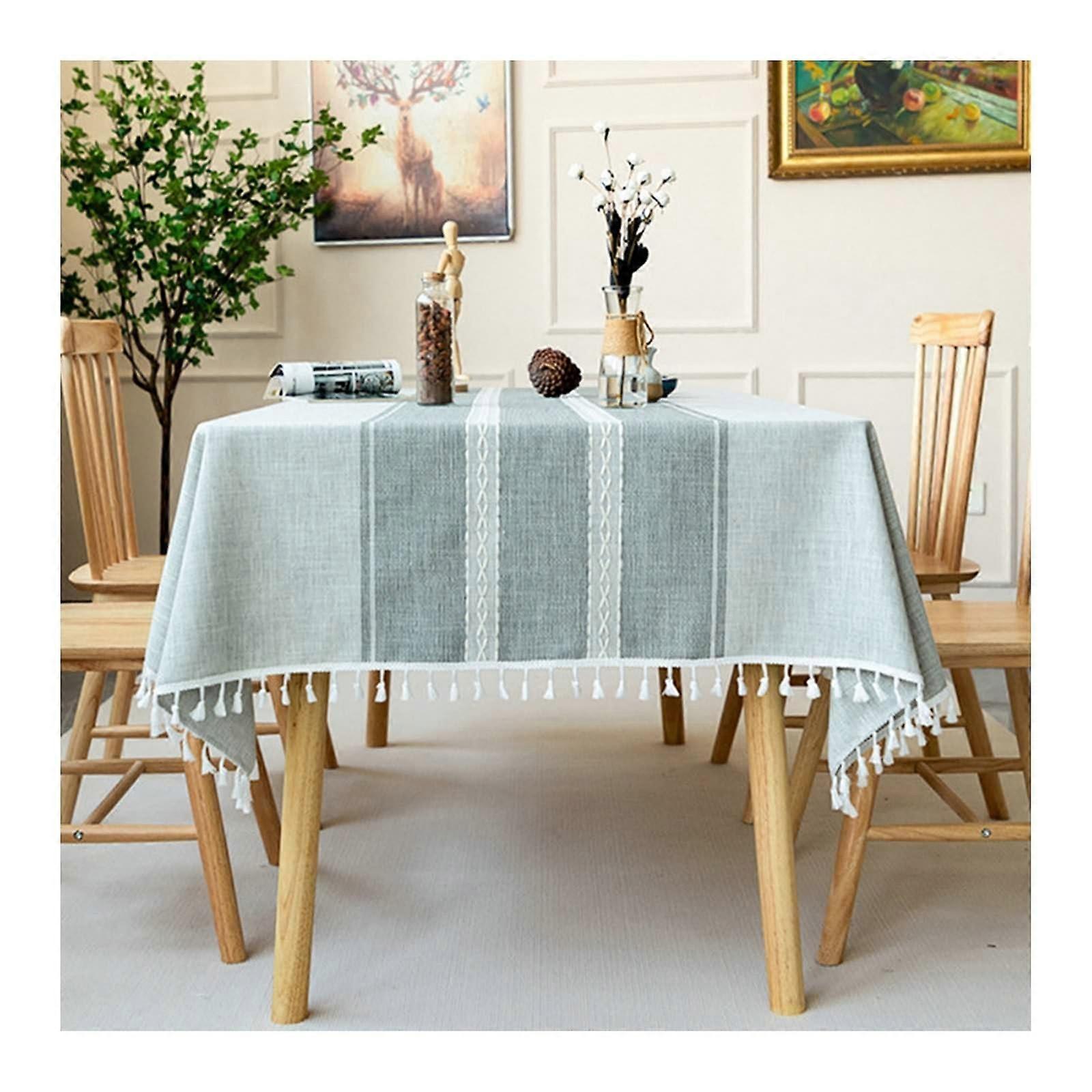 Rectangular Tablecloth, 140x260cm, Polyester, Washable, Grey Tassel Style