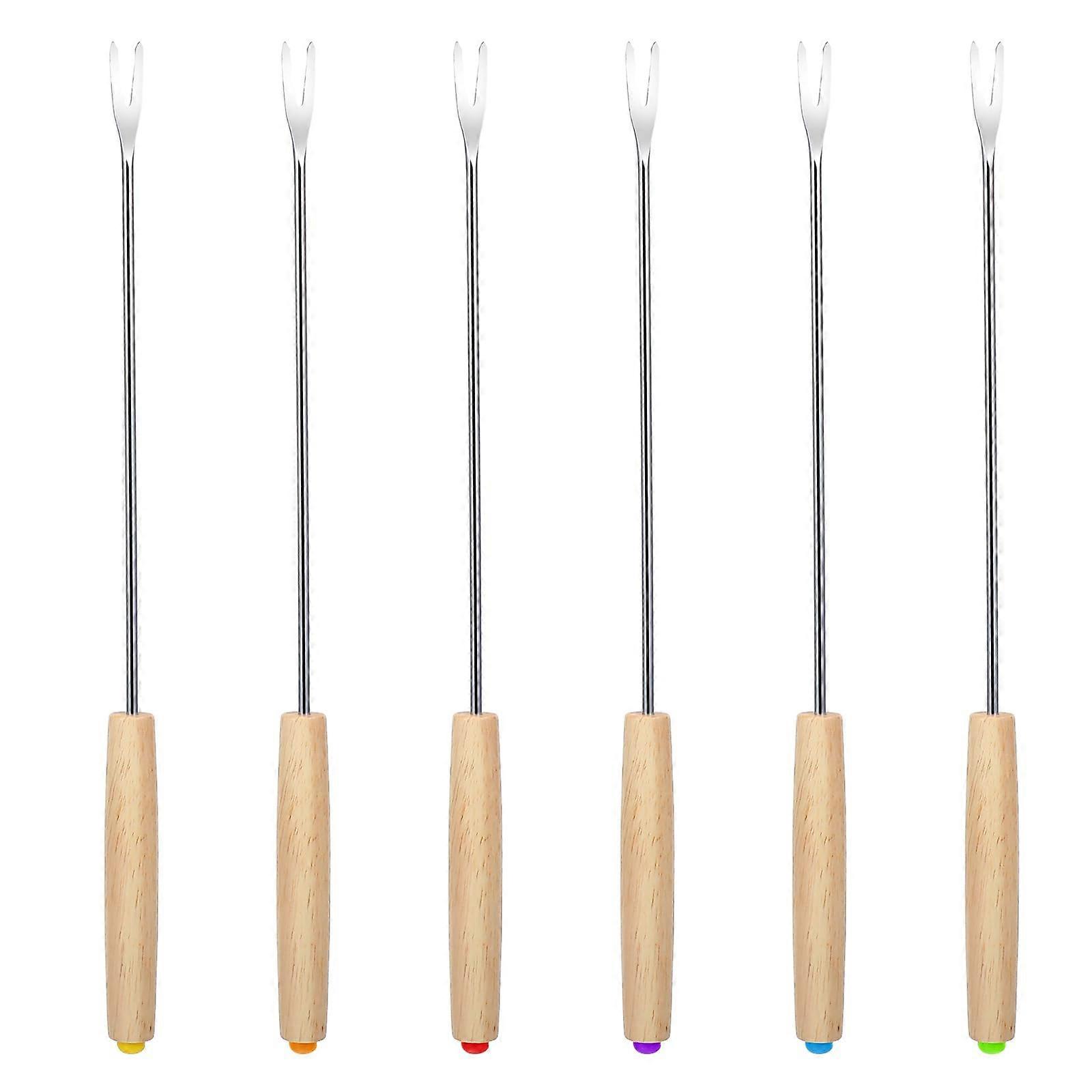 Stainless Steel Fondue Forks Set with Wooden Handle for Cheese, Marshmallows