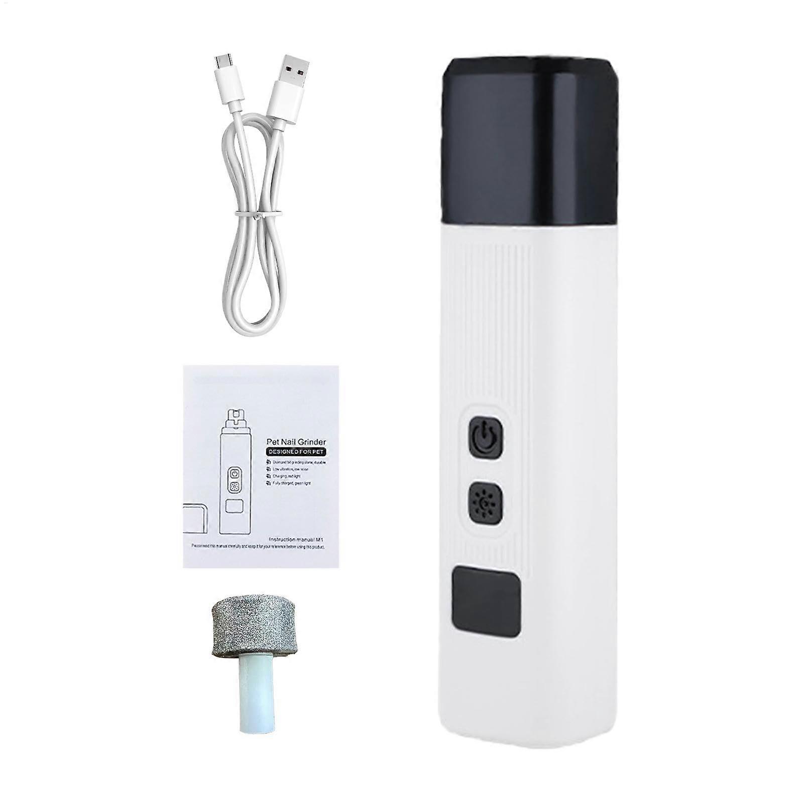 Electric Dog Grinder 12.5 x 3 x 2.6 cm Pet Nail Trimmer with LED Light Quiet Safe Grooming Tool for Home Use White