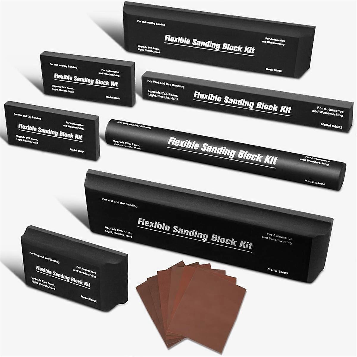 7 Pieces Sanding Block Kit with 6 Sandpaper Auto Body Sanding Blocks