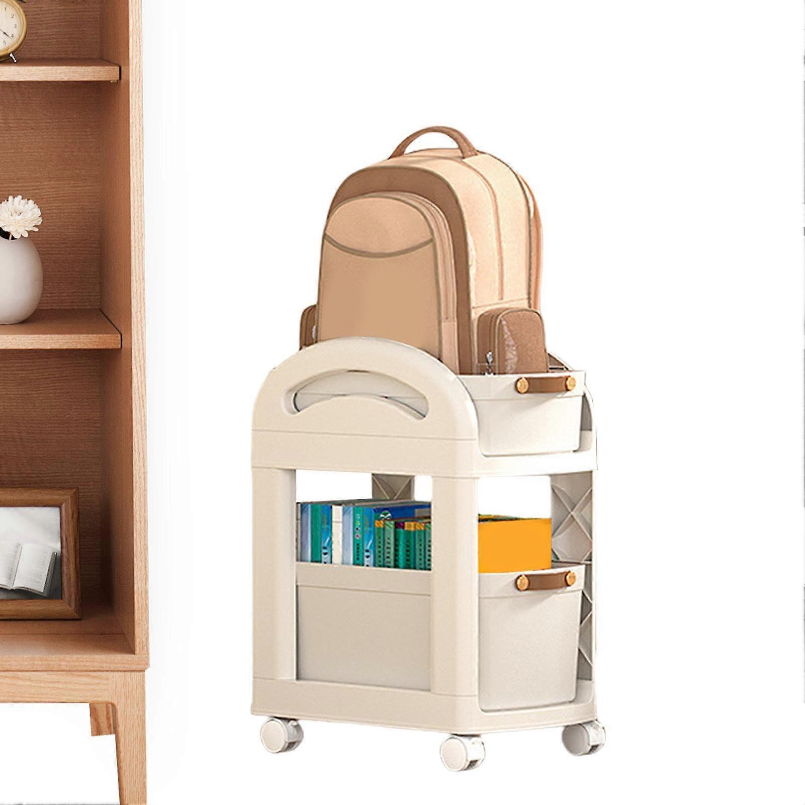 Trolley Cart with Wheels, 2-Tier Portable Rolling Storage Cart, Multi-Functional Book Organizer for Office, Bedroom, Classroom, White