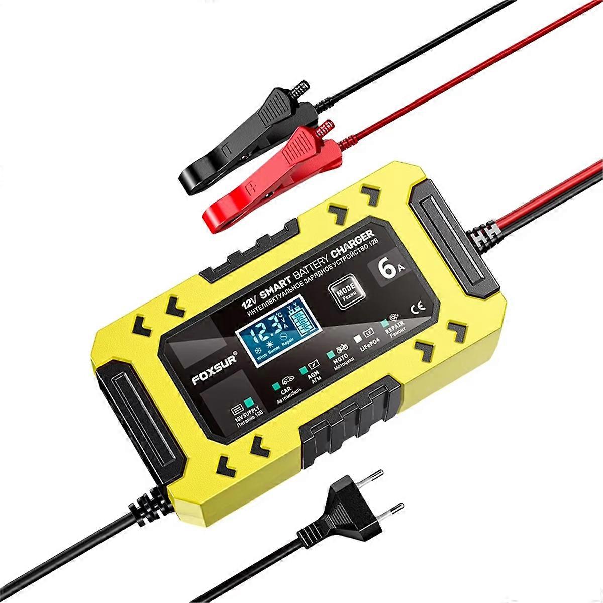 12V6A Car Battery Charger Fast Charge Repair Desulfator Pulse Full Intelligent Charger for Auto Motorcycle EU Plug