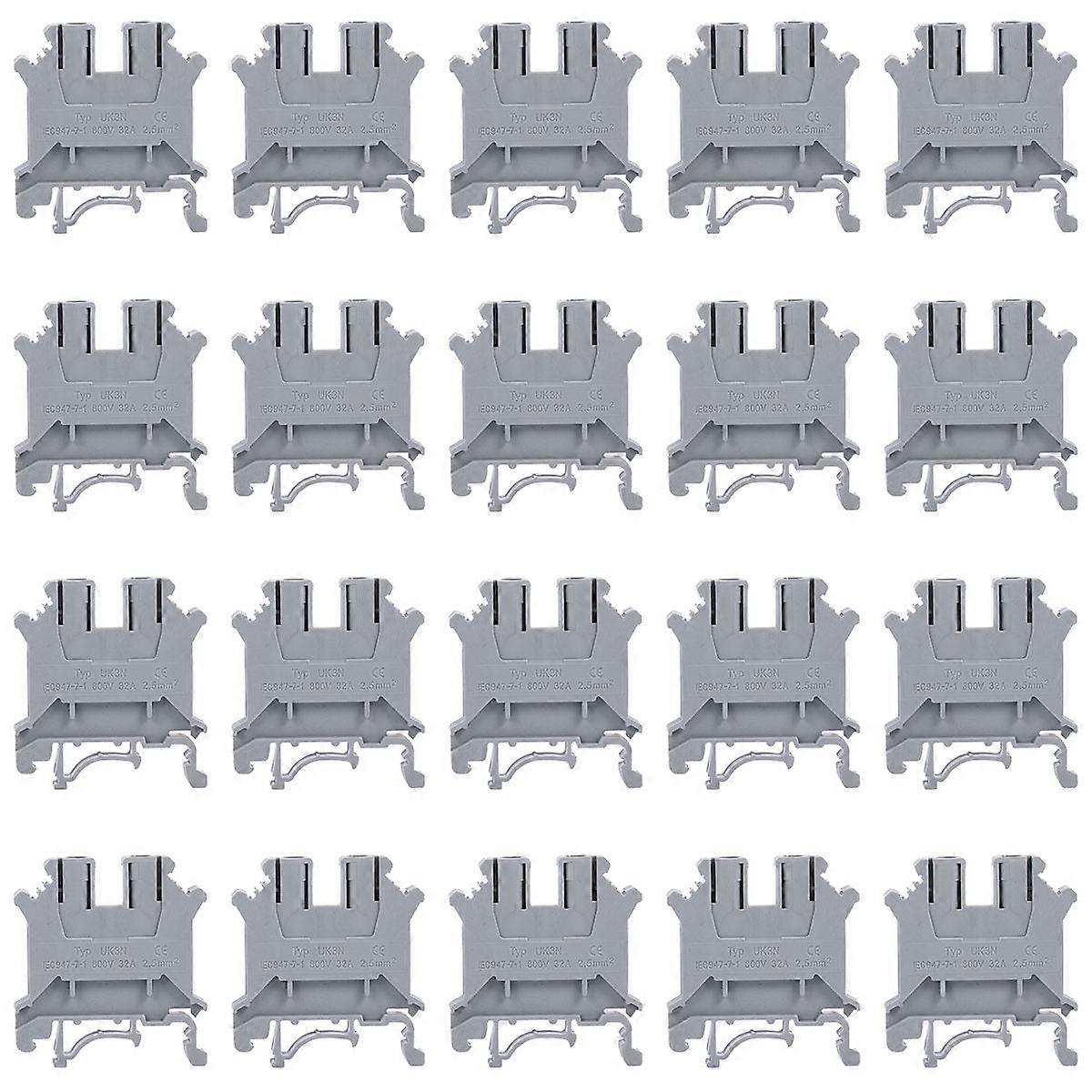Din Rail Uk Terminal Blocks Full Copper Voltage Flame Retardant Electrical Connections 20Pcs
