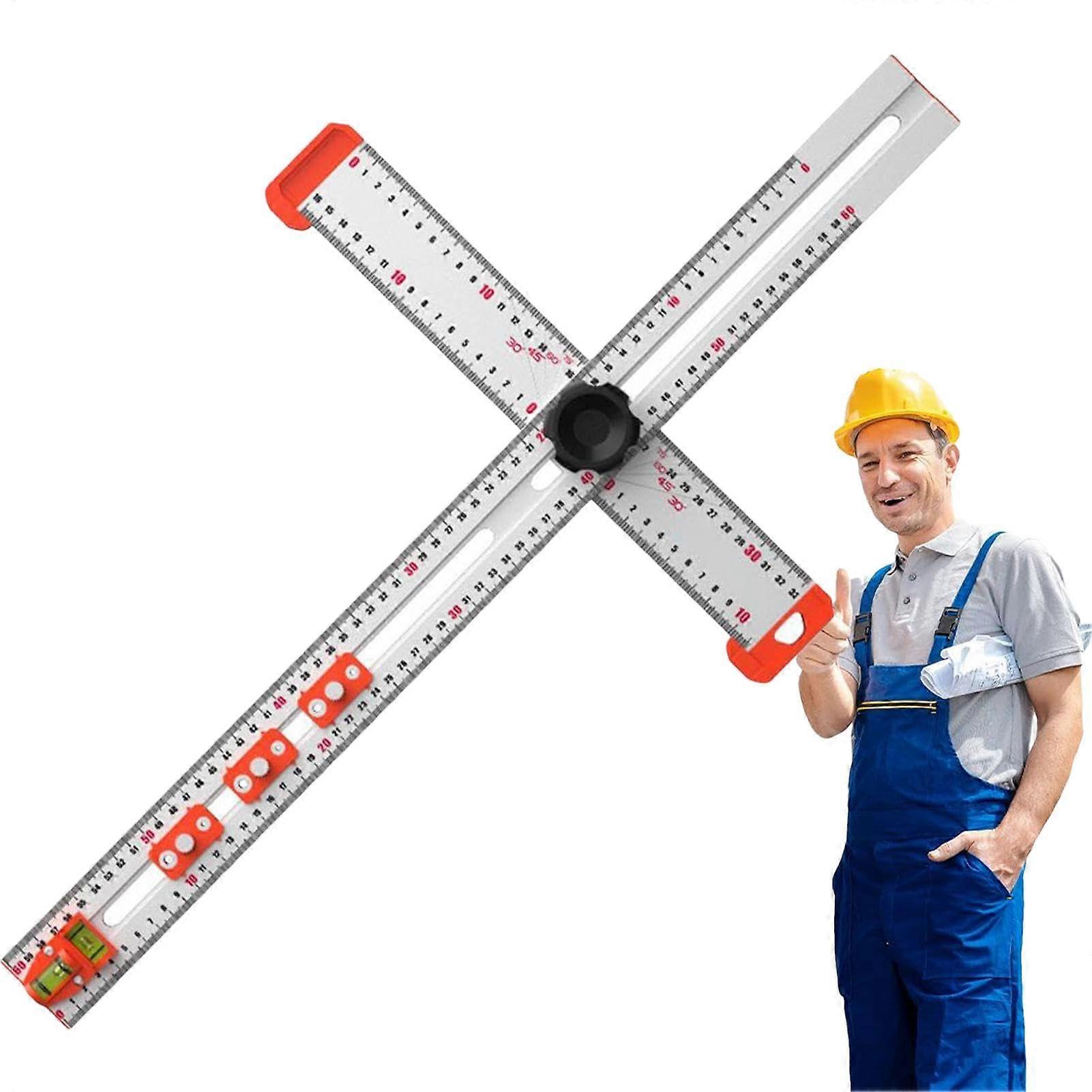 4in1 Drill Positioning Ruler, Adjustable Angle Sliding T Square Measuring Ruler