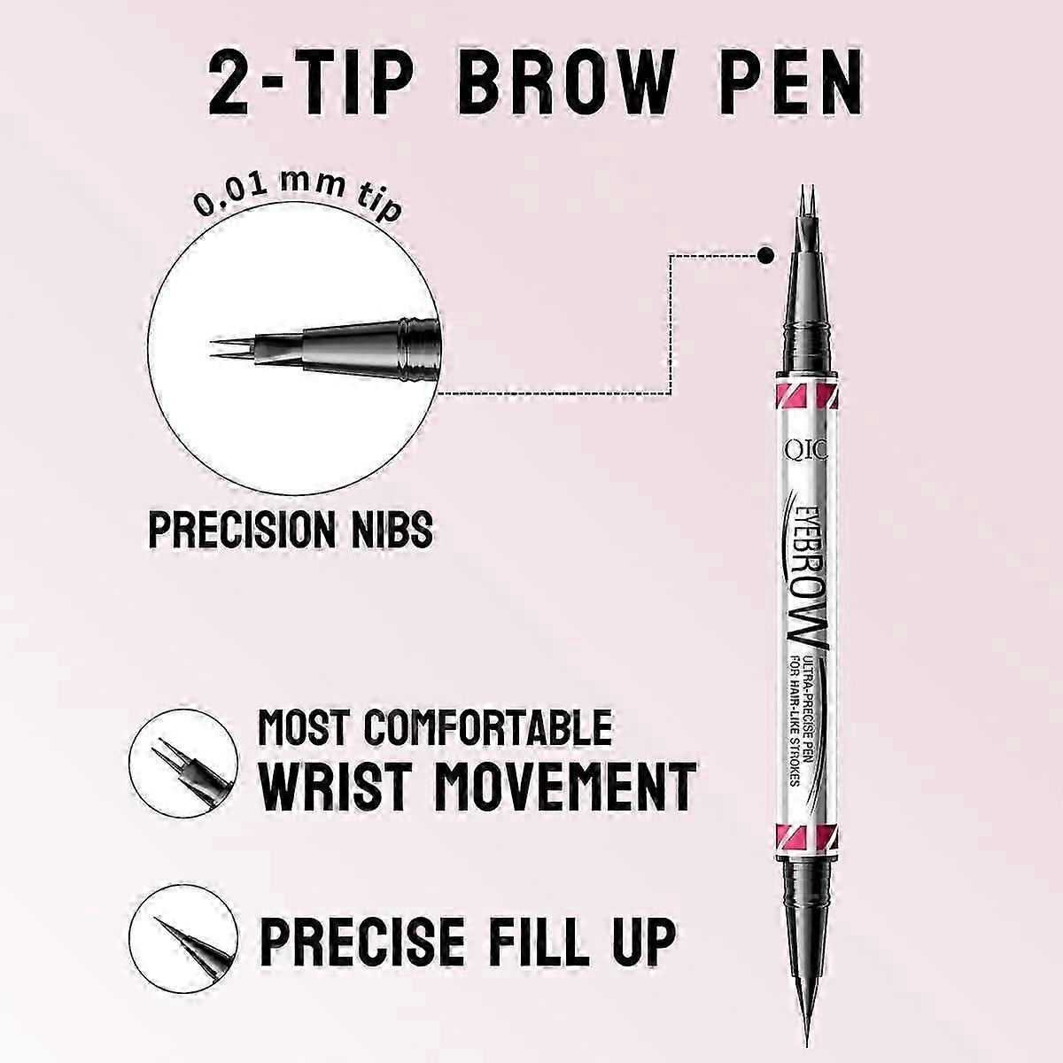 Crayon à sourcils, crayon à sourcils magique microblading à double extrémité 2 en 1 avec pointe à 2 fourchettes et pinceau, crayon à sourcils longue durée imperméable à l’eau pour cheveux naturels-