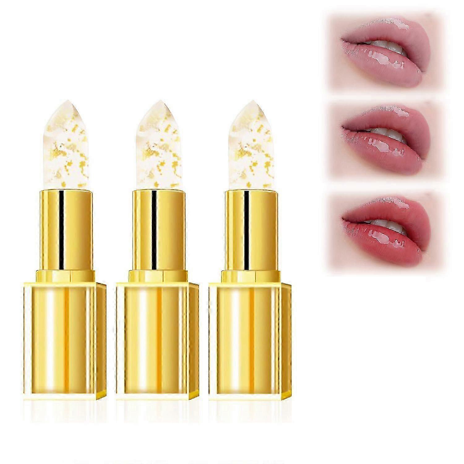 Color Changing Lipstick, Transferproof Color Changing Lipstick Gold Foil for Women, Moisturizer Long Lasting Lip Balm Glossy Shine Lip Gloss