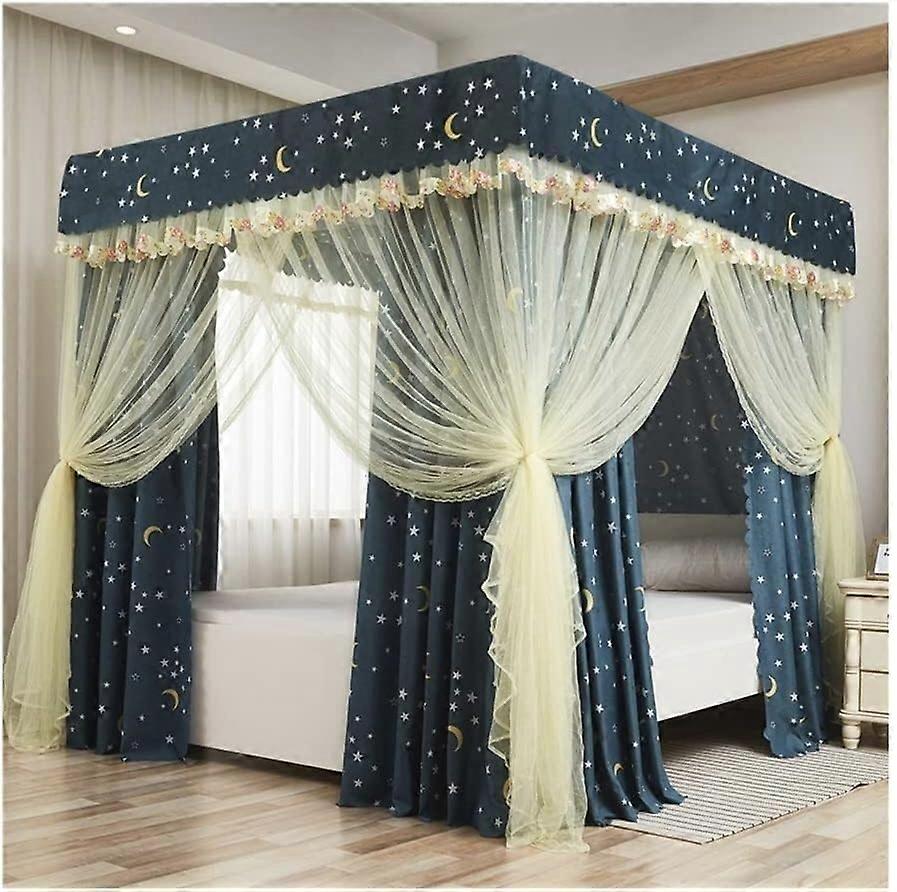 4 Corner-Post Daybed Canopy With Deluxe Curtain And Mosquito Net For Princess Bed, Blue-2 180x220 cm / 71x87 in