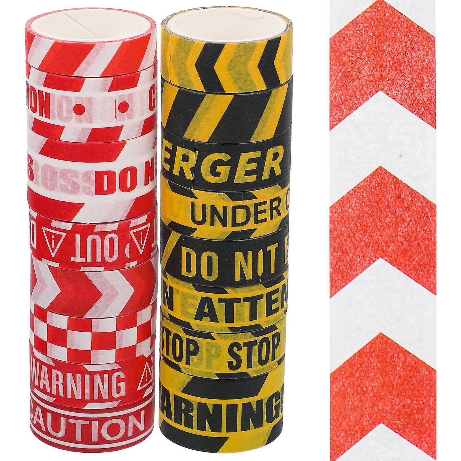 16 Rolls Decorative Warning Washi Tape, Adhesive Paper for DIY Scrapbooking, Journals, Gift Wrapping, Halloween & Craft Decor