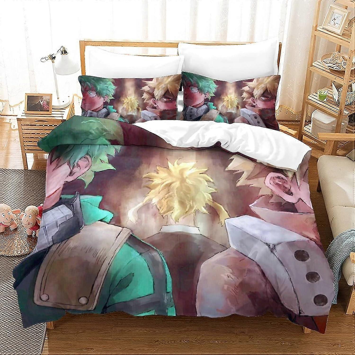 Anime-Themed Soft Microfiber Duvet Cover Set for Adults and Kids �C 3 Pieces with Zipper Closure for Home Decoration