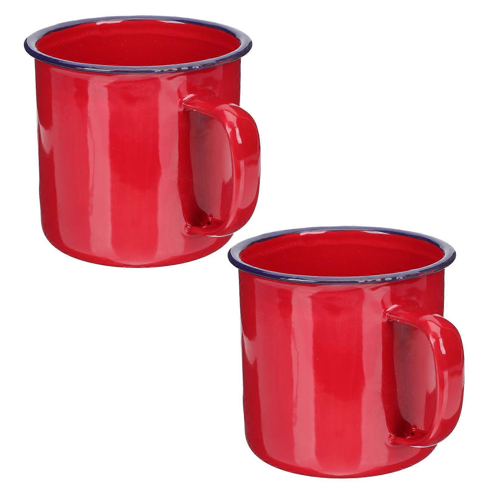2pcs Vintage Enamel Mugs Household Drinking Cups Office Water Cups