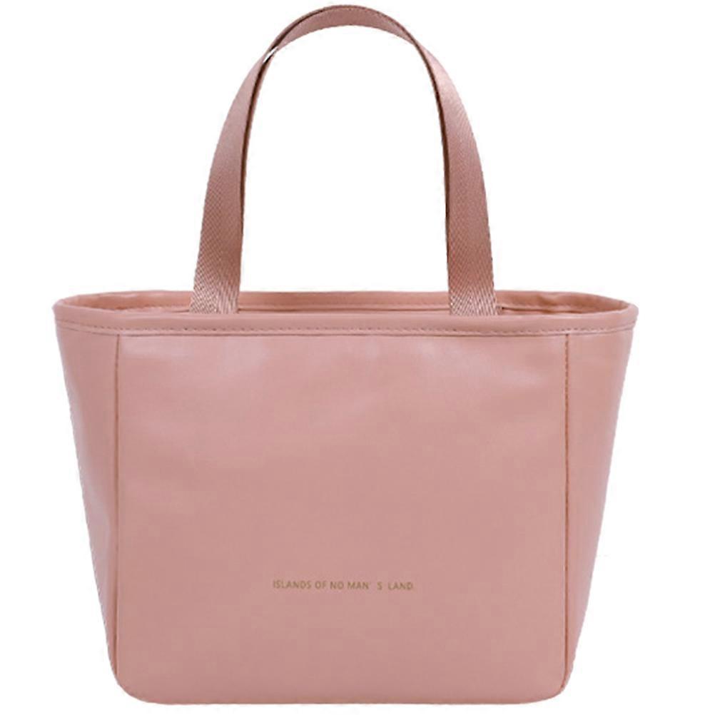 Waterproof PU Lunch Bag Large Pink with Comfortable Woven Handle for Storage
