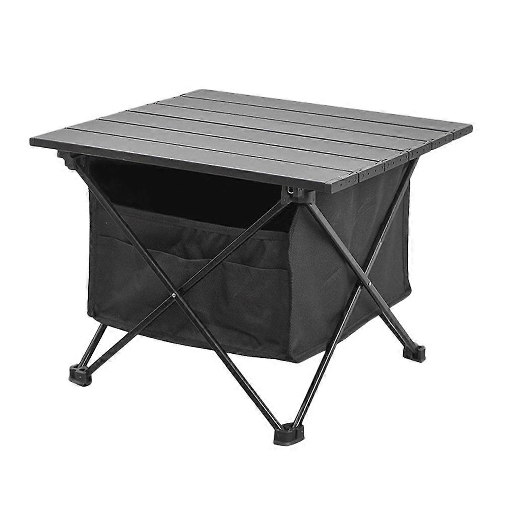 Portable Desk with Storage Bag for Camping Made of Oxford Cloth and Aluminum Alloy Black 60x40x28cm