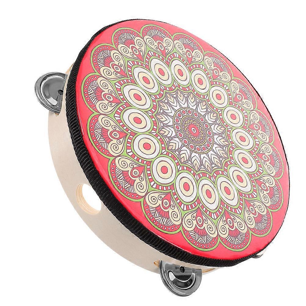 Percussion Instrument Tambourine For Dance Performance Round Shape Beech Wood 1Set