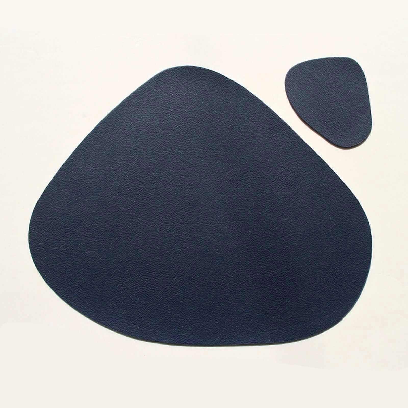 Placemats Set Of 2 Teardrop Shape Wipe-Clean Dirt-Repellent Navy Blue 45 x 36.8 cm With Coaster 12.5 x 11.5 cm
