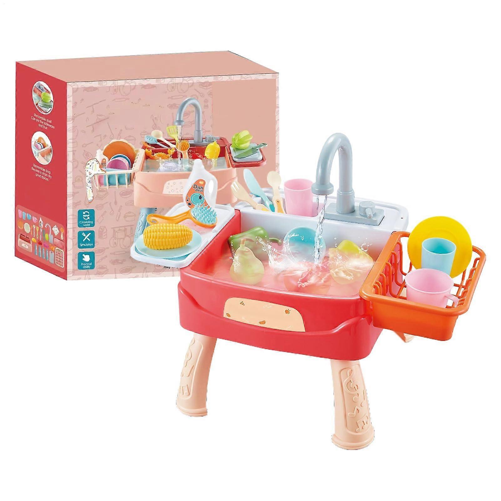 Kids Play Kitchen Sink with Running Water, Educational Wash Basin Toy for Practical Learning, 45.5 x 36 cm