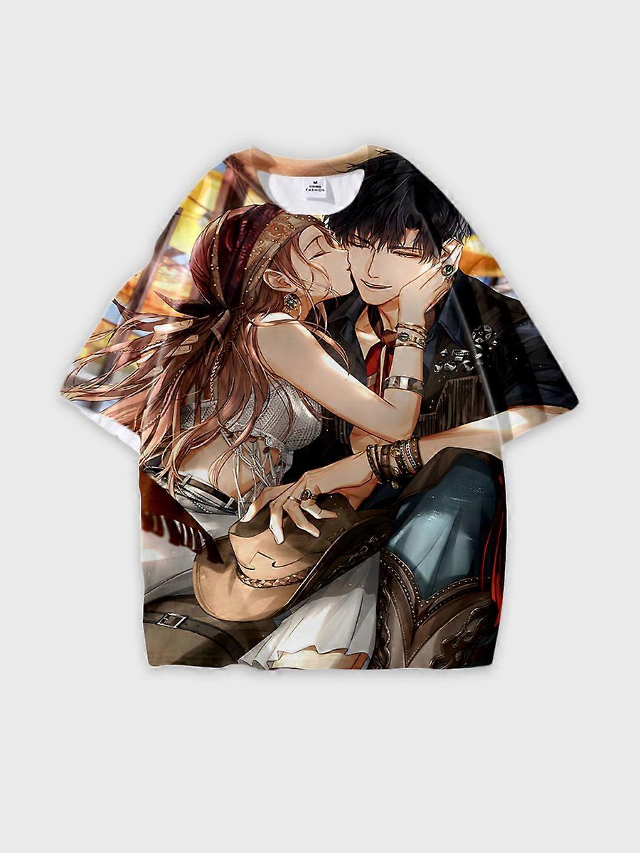 T-shirt round neck Role Pattern loose short sleeve E202