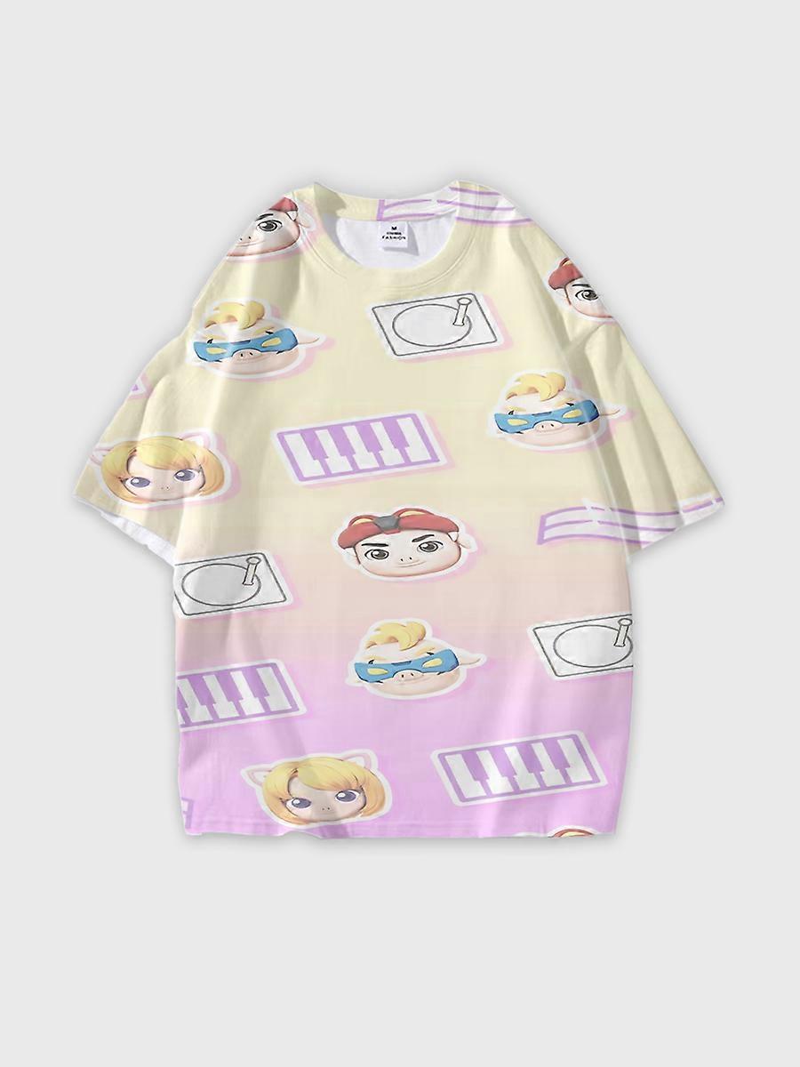 T-shirt round neck Animation Role Pattern loose short sleeve D07