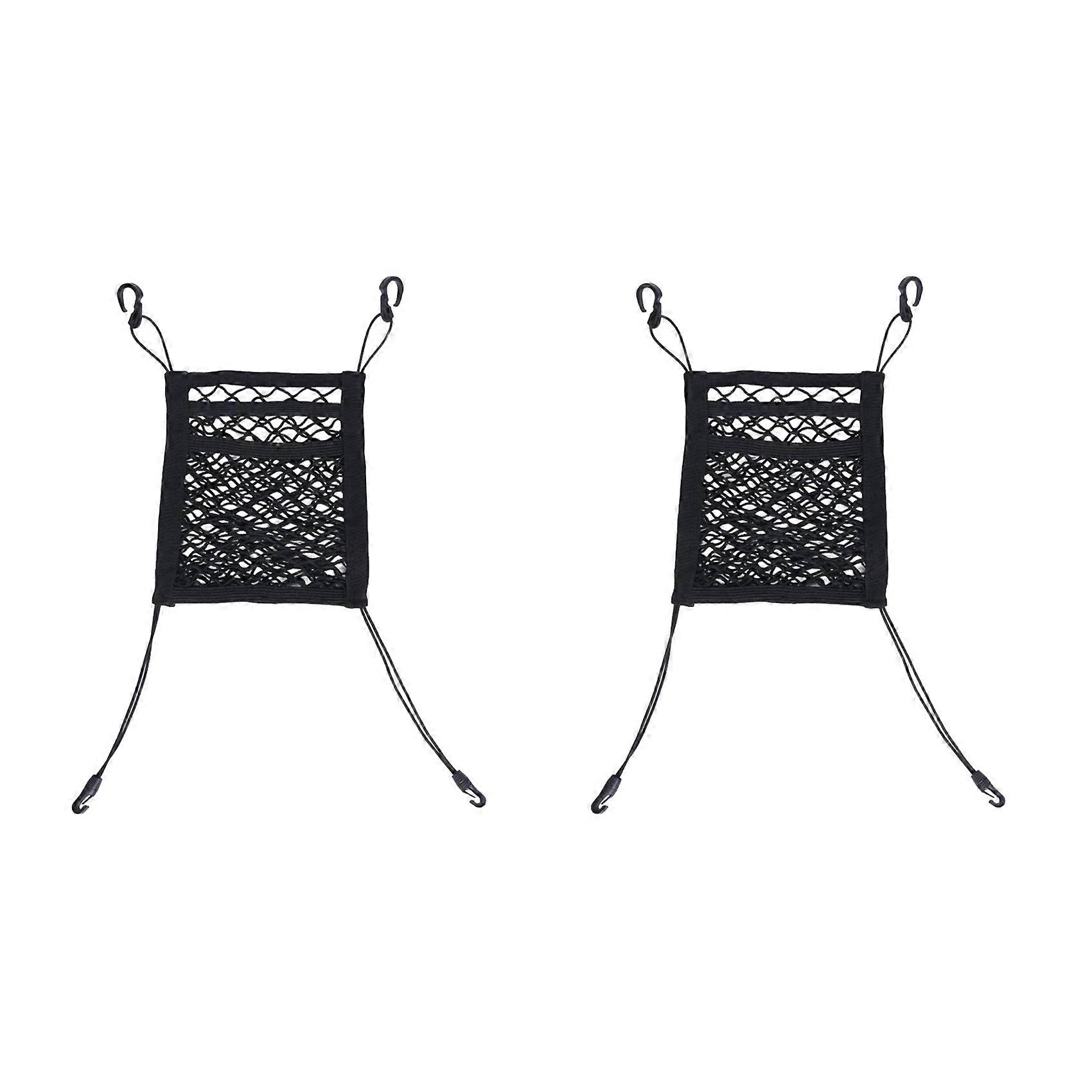 2X 3-Layer Car Mesh Organizer, Stretchable Seat Back Net Bag, Barrier of Backseat Pet Kids, Cargo Ti