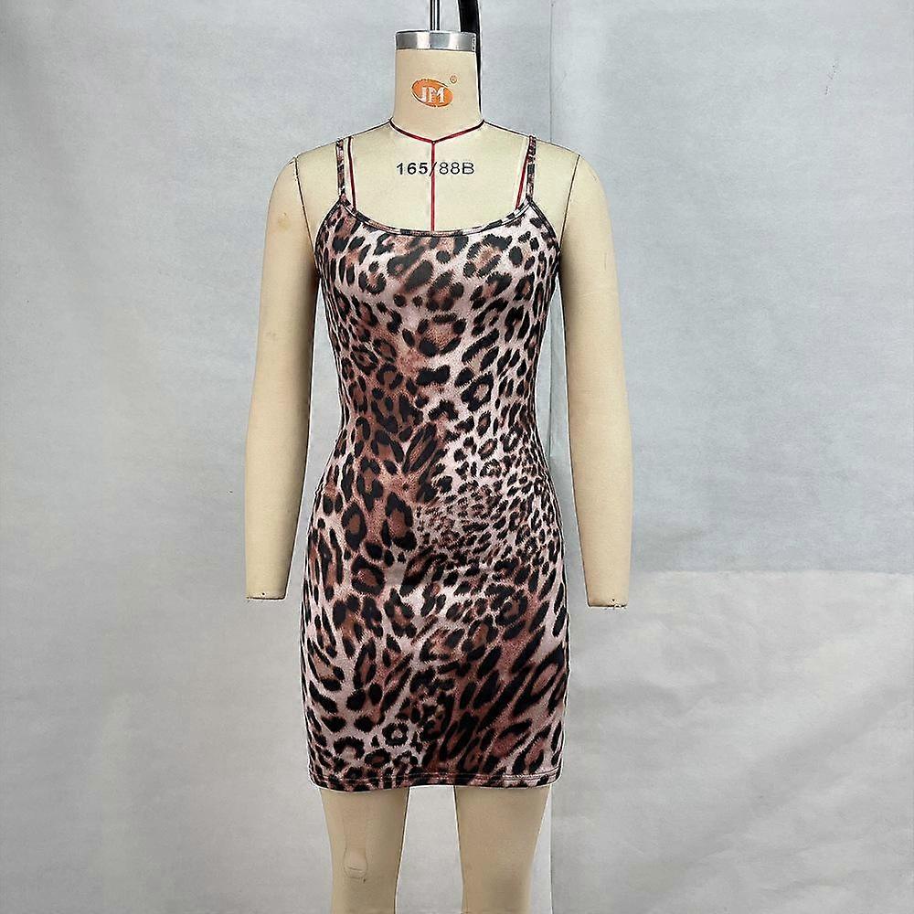 Women's Leopard Print Sexy Strapless Halter Dresses