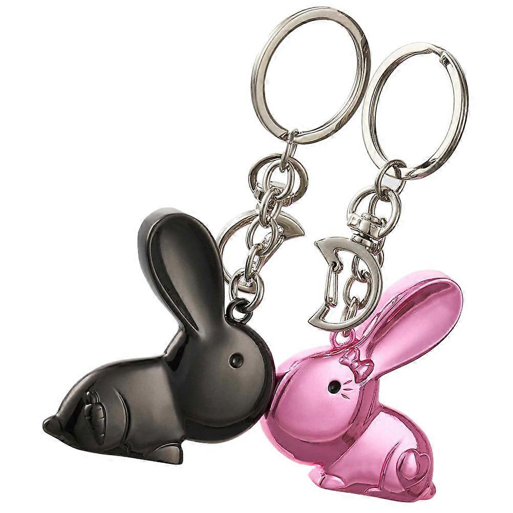 Cute Rabbit Keychain Set For Couples 5.3X5Cm Assorted Color Magnetic Closure 2Pcs