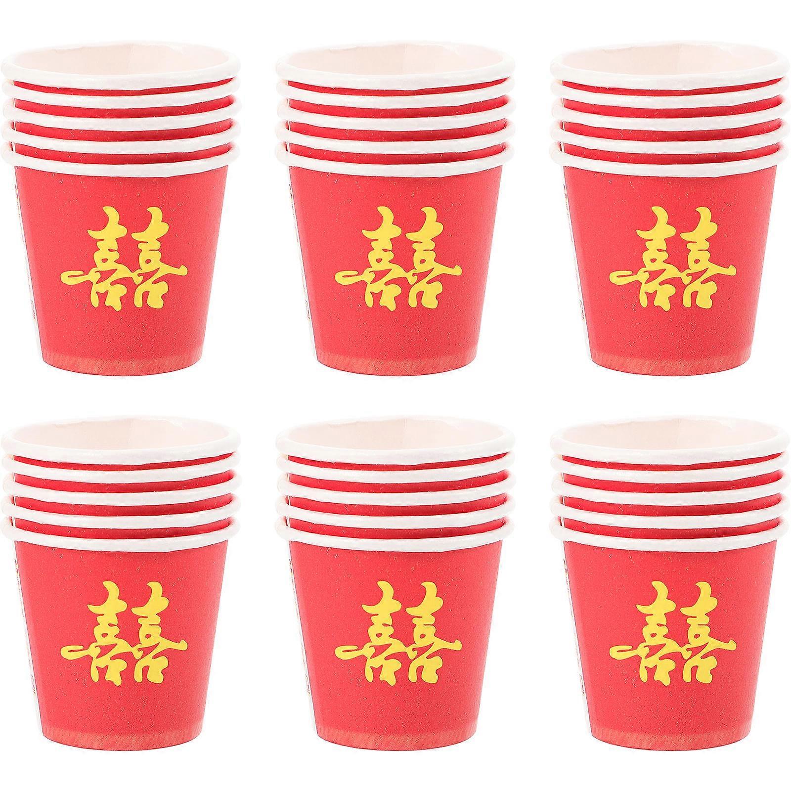 Red Disposable Tea Cups for Wedding Parties and Home Use Lightweight Paper Material 50 Pieces Small Size