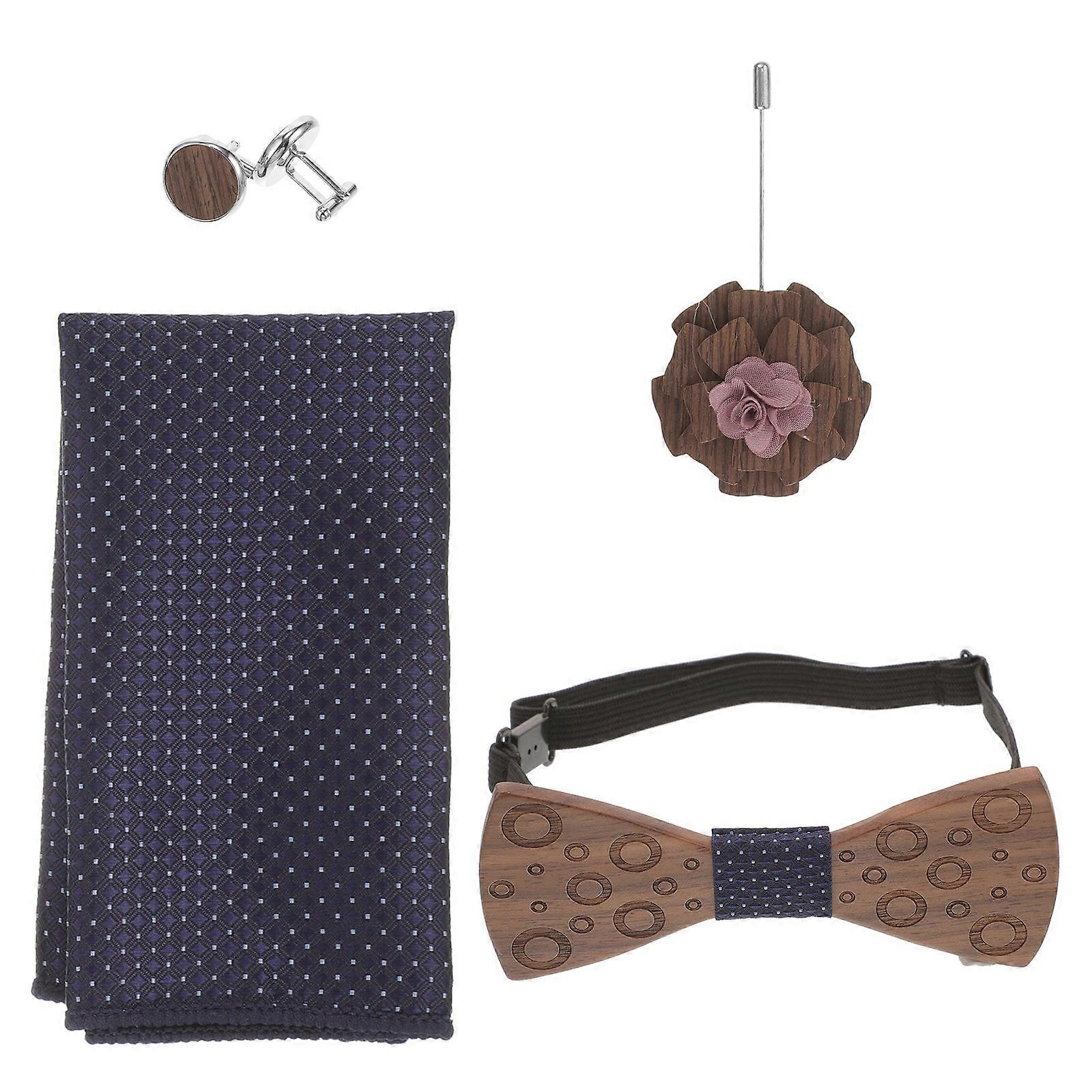 Elegant Wooden Bow Tie and Handkerchief Set for Men Assorted Colors Perfect for Weddings and Formal Events