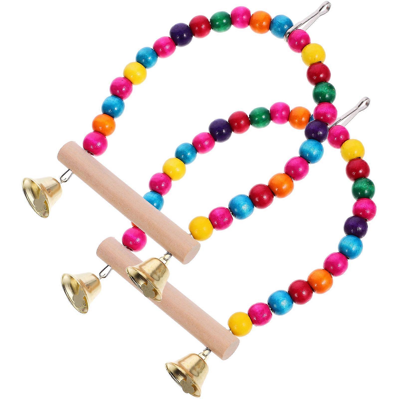 Wood Bird Toy for Parakeets with Bell Swing Stand 2pcs Encouraging Balance Training