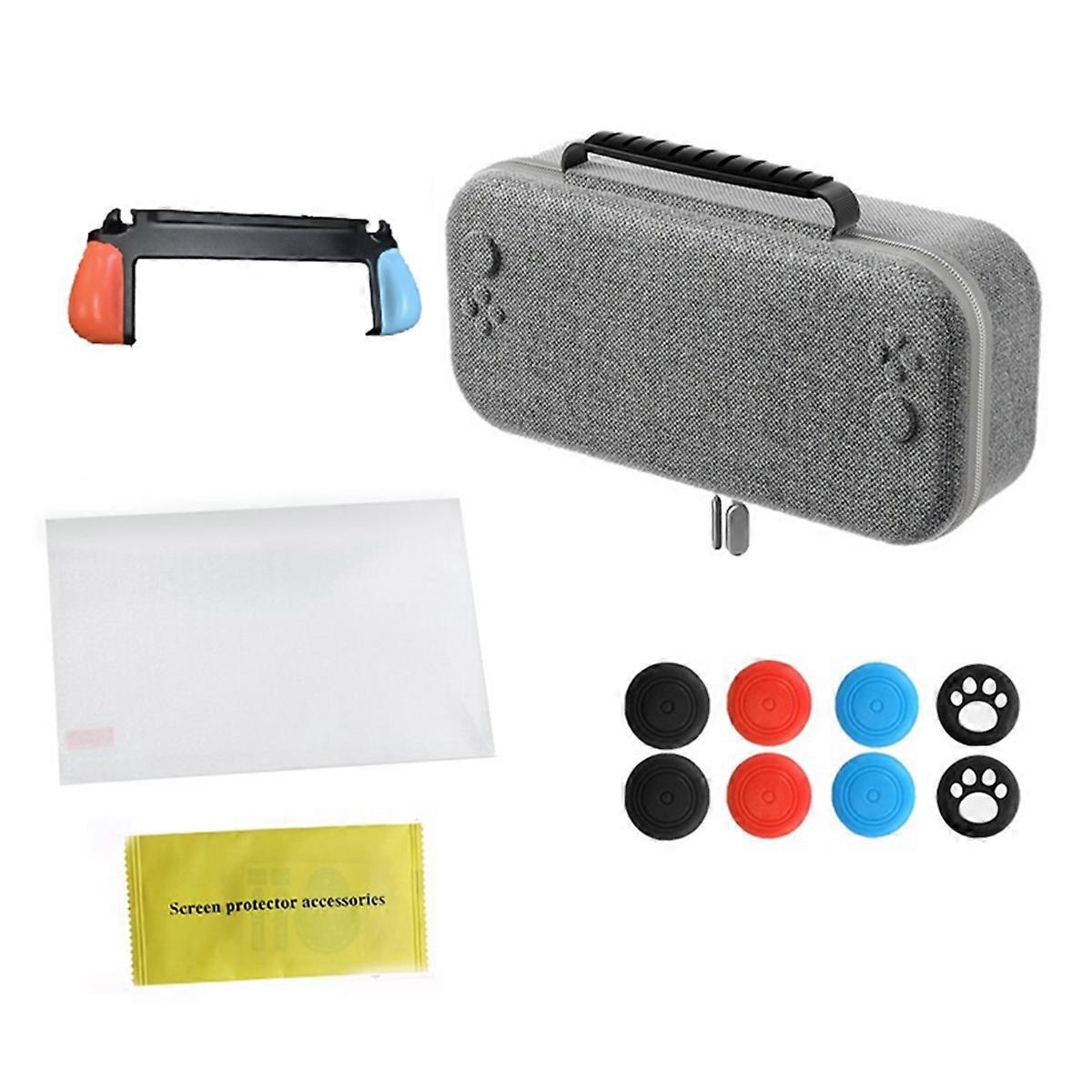 For Switch 2 Storage Bag+Screen Protective Film+Joystick Caps+Ergonomic Grip Handle for 2 B
