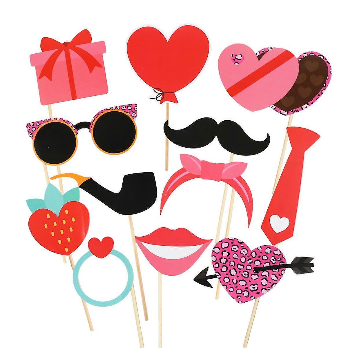 Heart Theme Photo Props Set Paper Handheld Easter Party Photo Booth Accessories Assorted Color 2