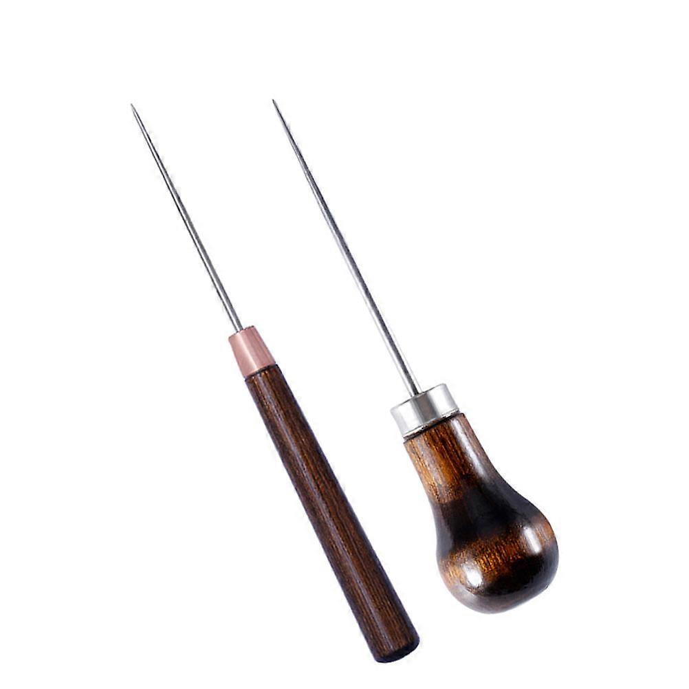 Hole Maker Awl 2Pcs Handheld Sewing Awls For DIY Crafting And Work In Brown Color With Elongated Shape To Enhance Stitching Efficiency
