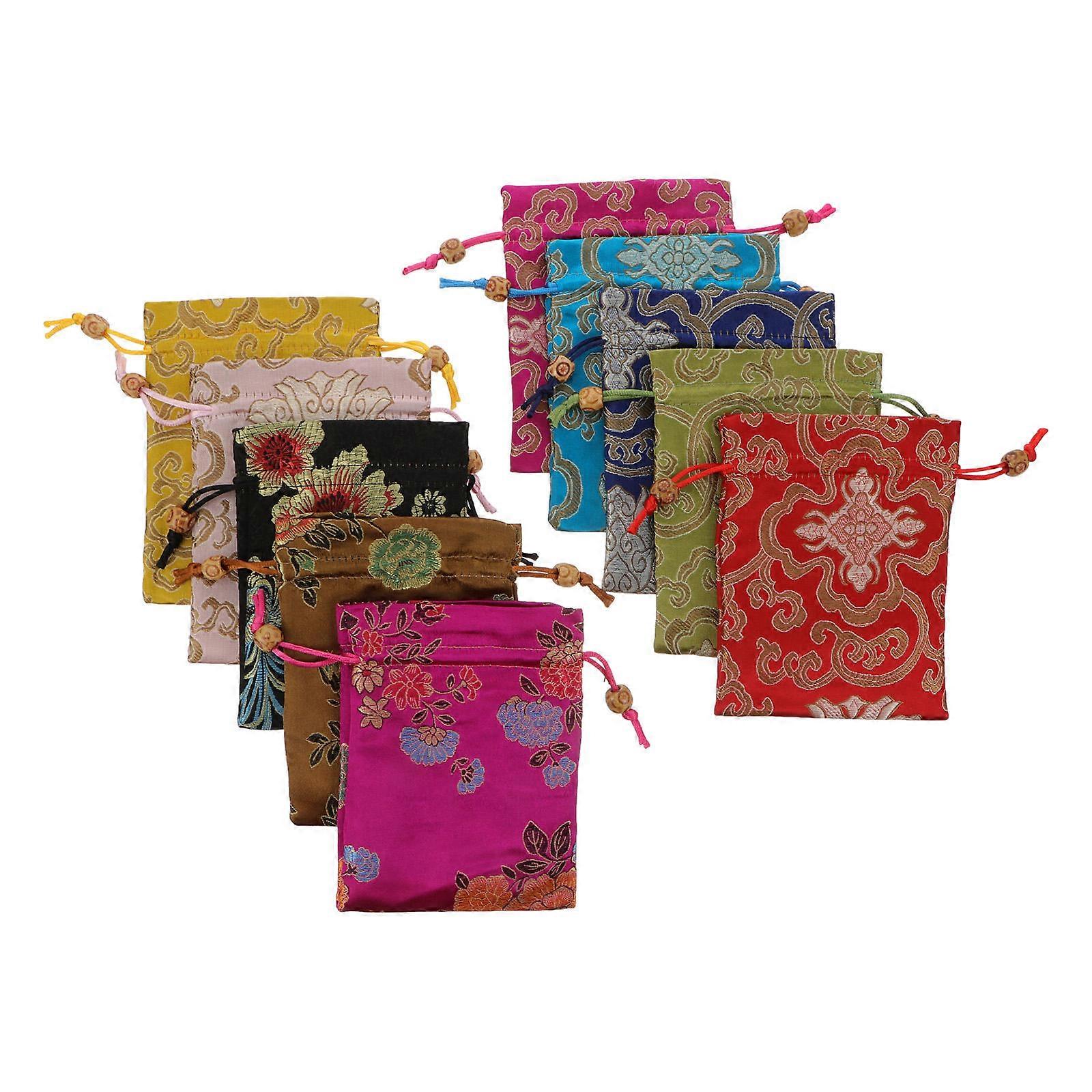 10pcs Brocade Candy Drawstring Bags Wedding Favor Pouches Bulk Lightweight Storage for Candy Packing