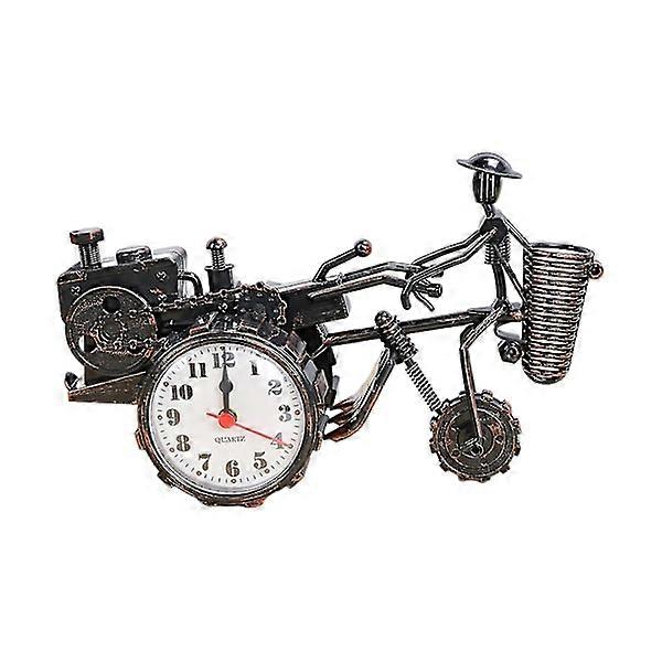 Table Clock Eye-Catching Realistic Appearance Plastic Non-Ticking Battery Powered Alarm Clock Desk Ornament for Home Bronze