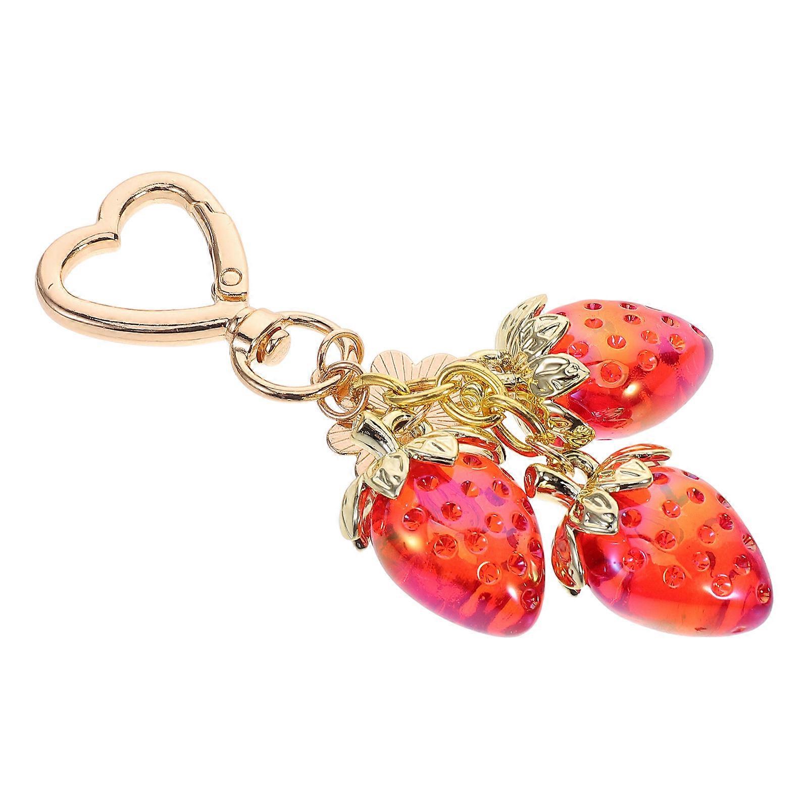 Heart Shaped Strawberry Keychain Bag Pendant Charm with Cute Sunflower Design – Versatile Handbag Accessory for Purses, Wallets & Phones