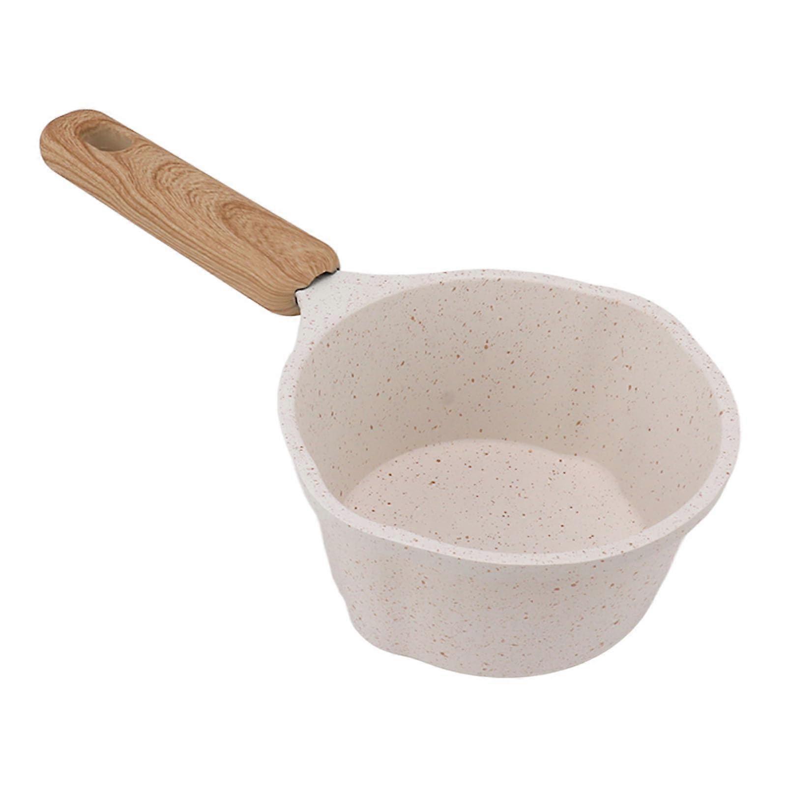 Small sauce pot with lid, nonstick coated milk pot with flat bottom for frying and cooking, ideal for quick heating and even cooking, white.