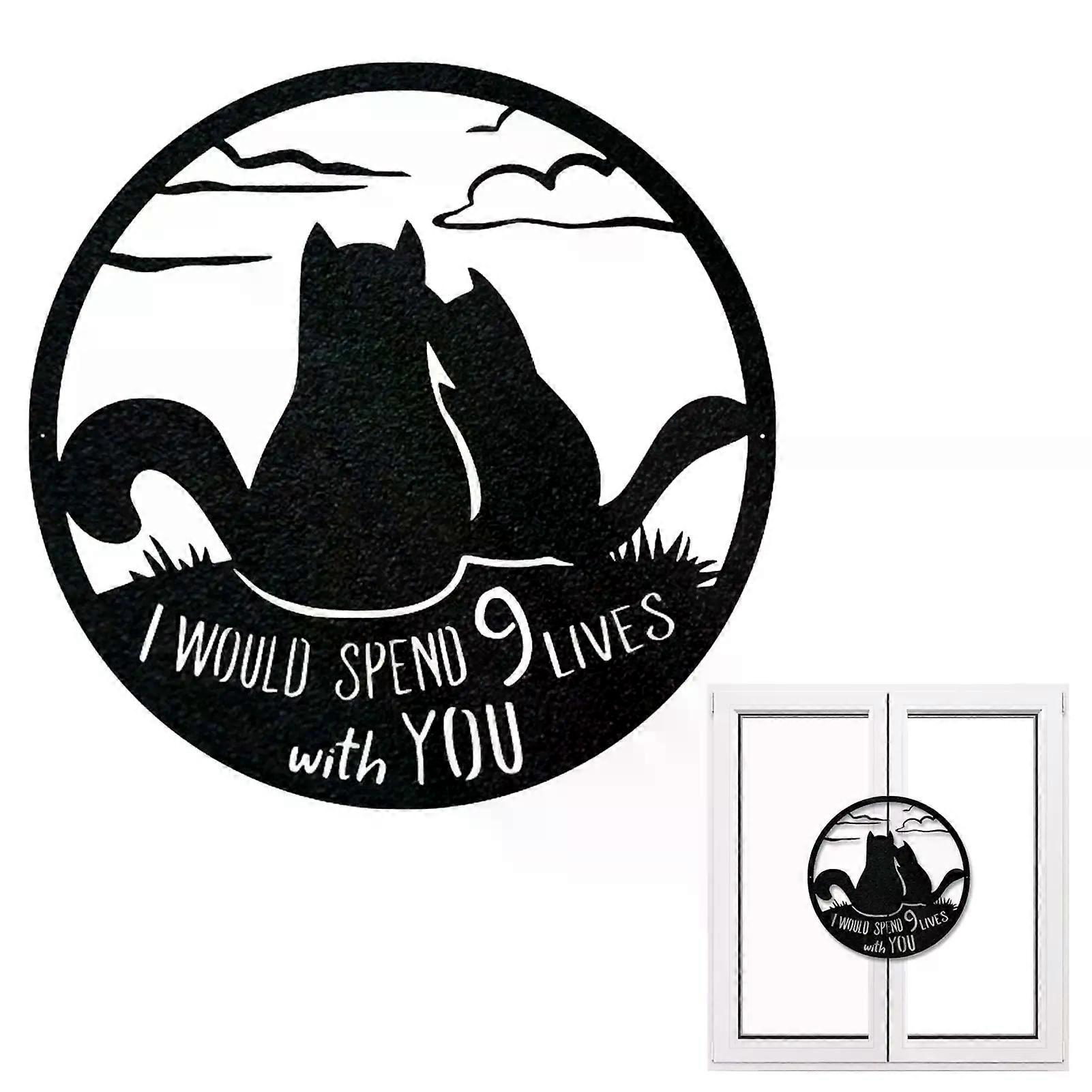 Gatto nero Decorazione della parete Decorazione della parete Scultura in metallo Silhouette Gatto Mi piacerebbe trascorrere 9 vite con te Segno Cucina nera