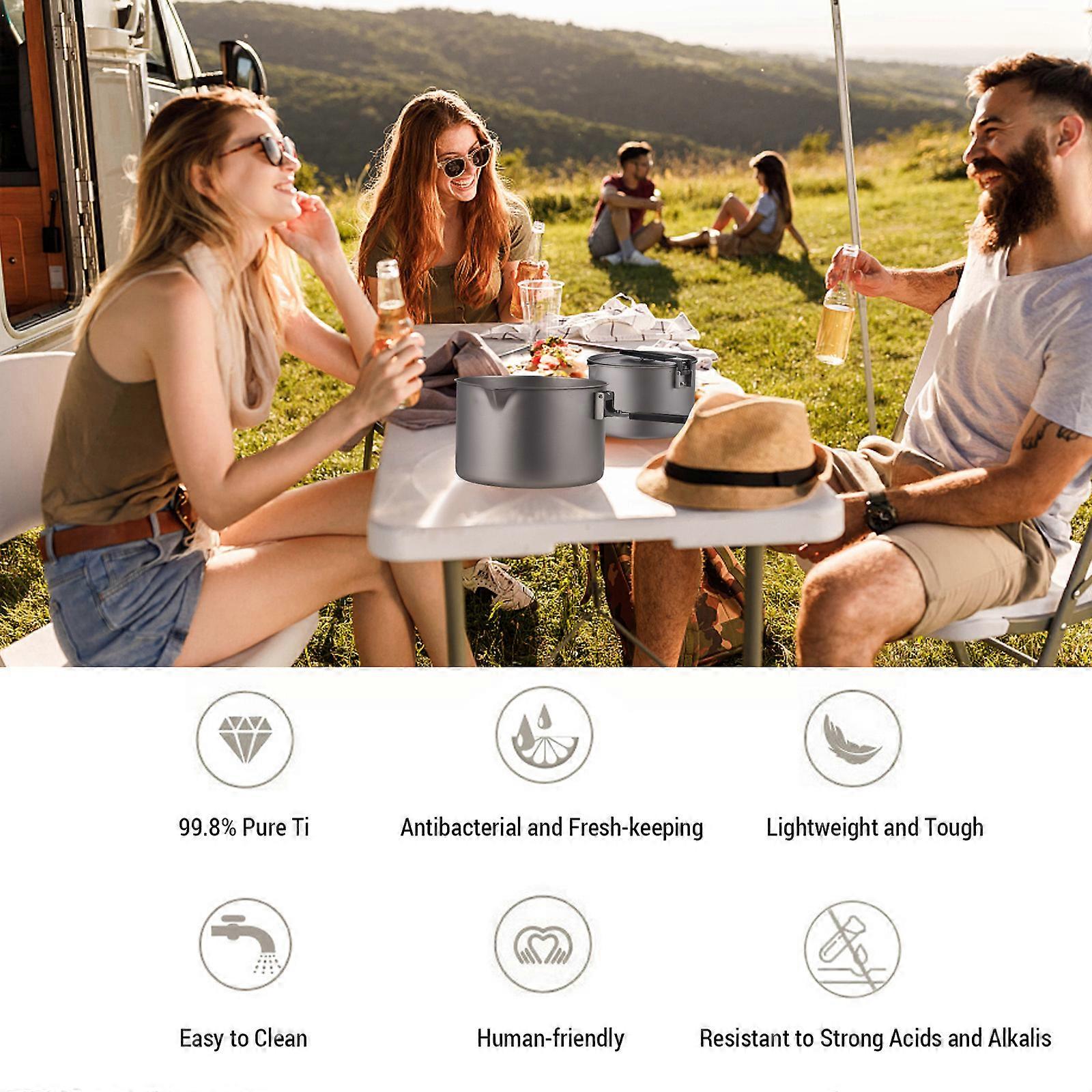 الأواني والمقالي المحمولة وخفيفة الوزن مع مقبض قابل للطي للنار المفتوحة في الهواء الطلق الطبخ والتخييم والمشي لمسافات طويلة حقائب الظهر