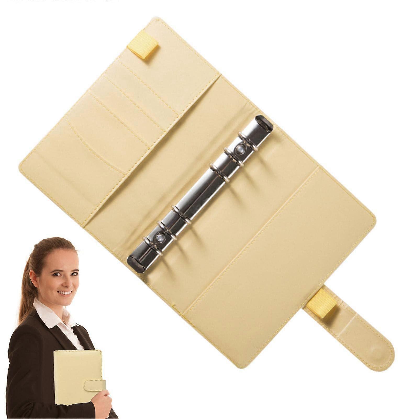 PU Leather Notebook Folder, Waterproof Yellow Wallet Case, Refillable 6-Ring Binder with Filling Paper, Small Budget Organizer