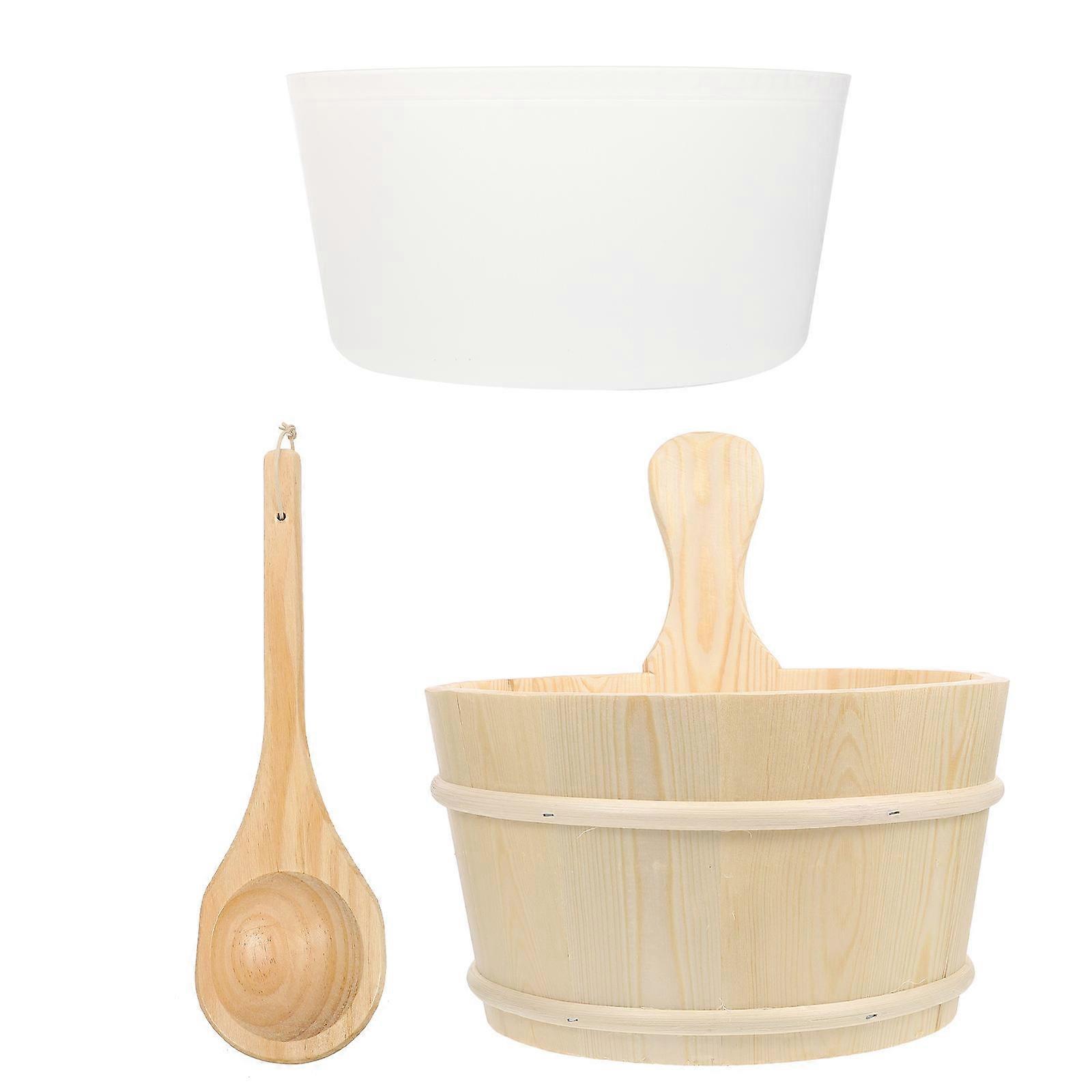 Classic Sauna Bucket Wooden Spoon Set Ideal For Relaxing Sessions In Home Sauna Room Featuring A Beautiful Yellow Color 1 Set