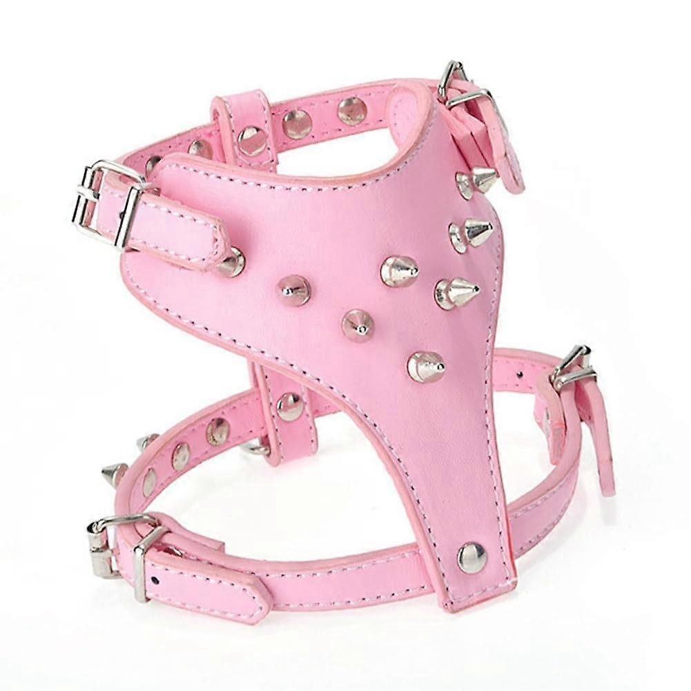 Puppy Dog Harness Vest Leather With Spikes And Studs For Small Breeds Pink 1Pc Adjustable Size Leash Collar