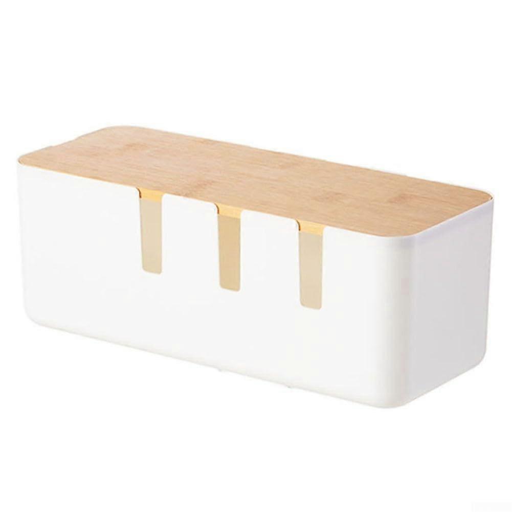 Wooden Cable Organizer with Flexible Lid, Efficient Ventilation for Heat Dissipation, for Home and Office (White)