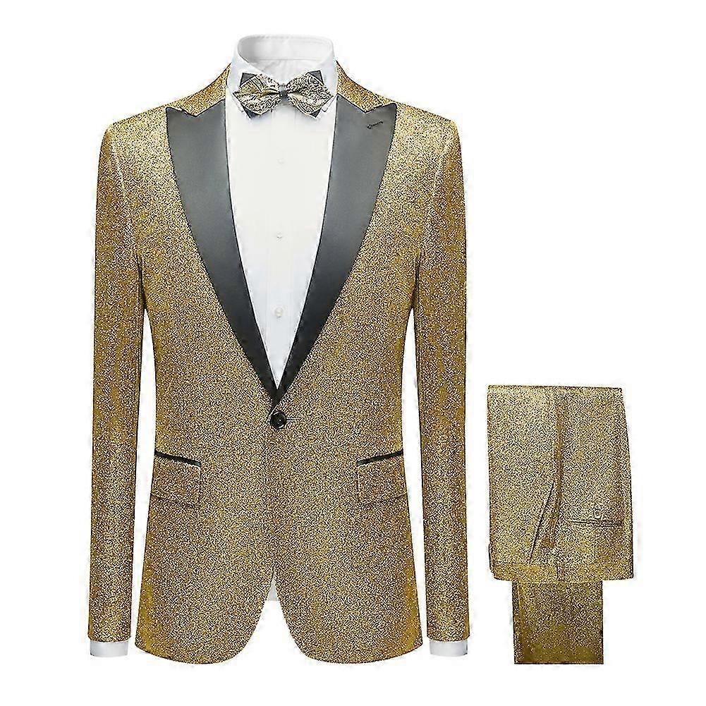 Mens 2 Piece Shiny Business Suit Party Blazer and Pants