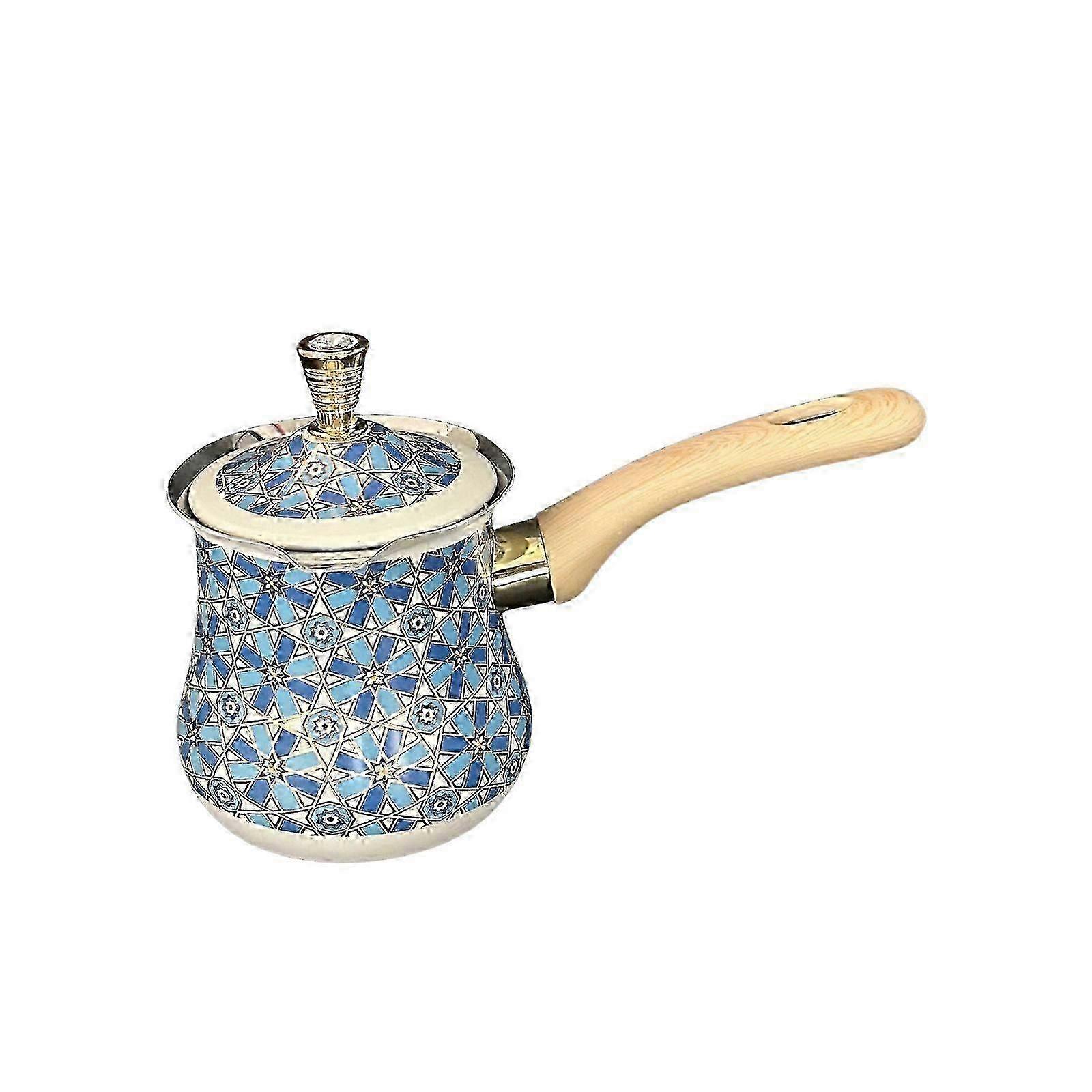 Turkish Coffee Pot and Butter Warmer made of Stainless Steel with a Long Wooden Handle and Spout, for Milk and Latte Art