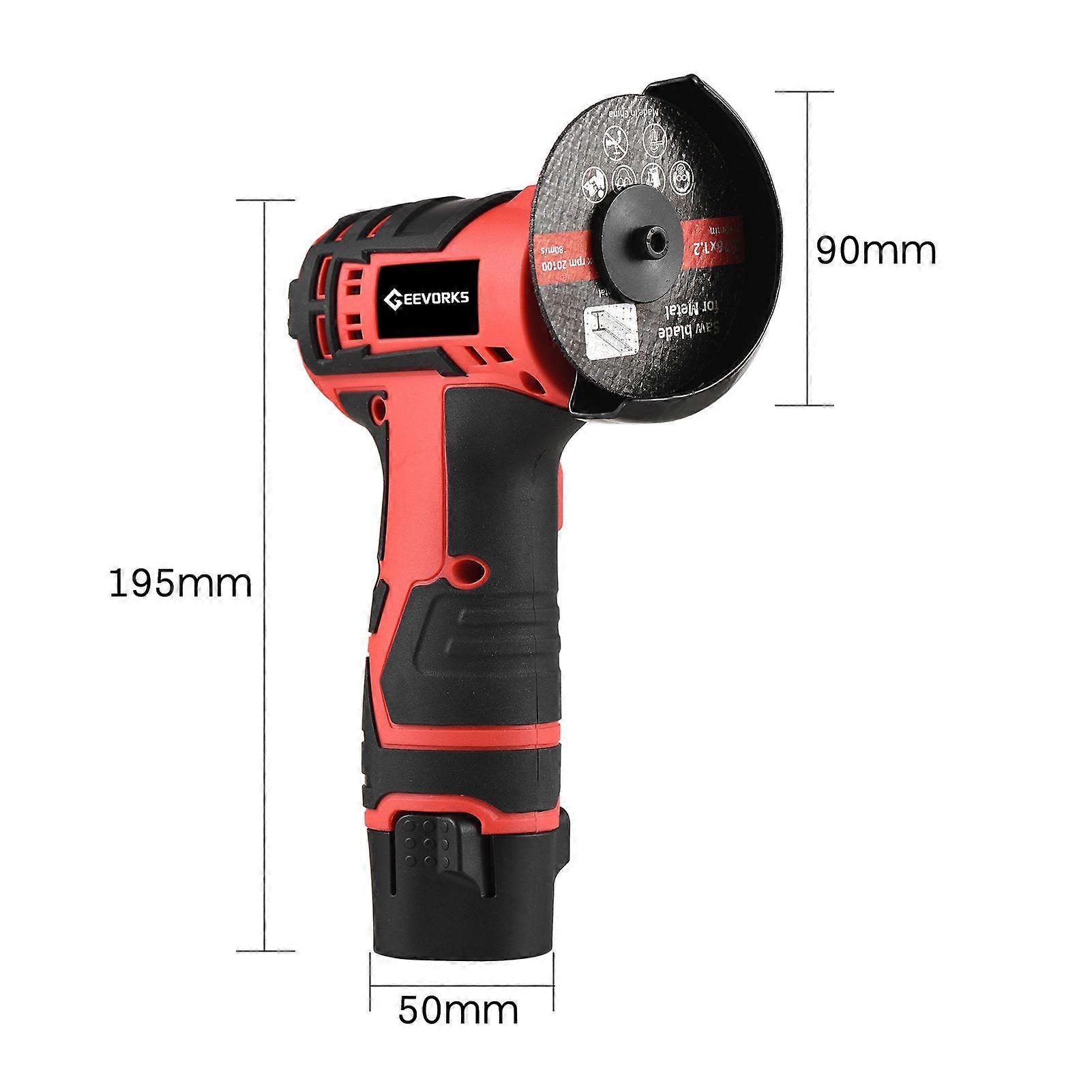 Geevorks 12V Cordless Angle Grinder Kit Lightweight Angle Grinder Tool with 3Inch/76mm Ginding Disc 2PCS 2.0Ah Lithium-Ion Battery & Charger Ergonomic