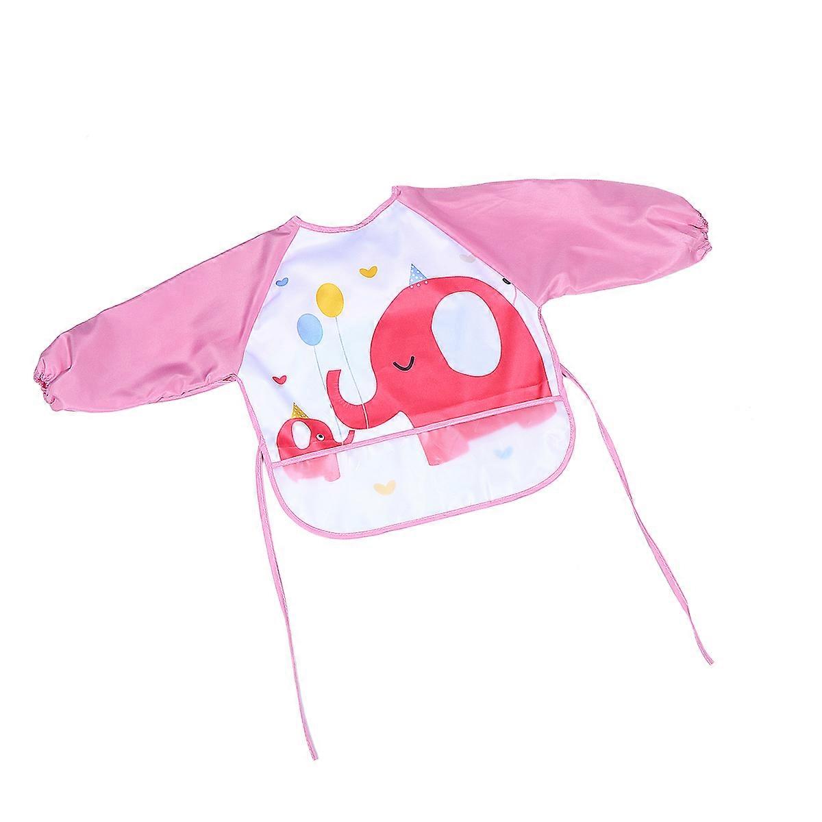 Waterproof Smock Rosy Polyester Reusable Painting Apron for Babies with Pocket 03 Years