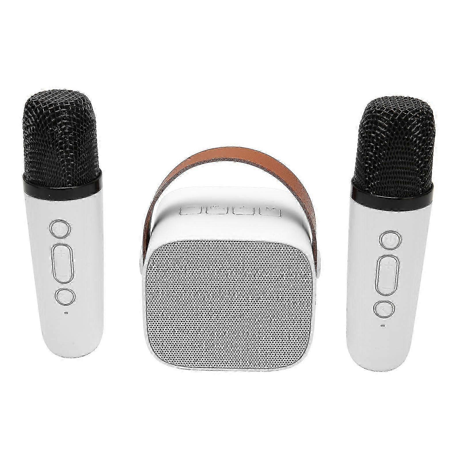 Mini Karaoke Machine Set, Portable Stereo Bluetooth Speaker with 2 Wireless Microphone for Kids Adults, Up to 512G Storage, Handheld Microphone(white)