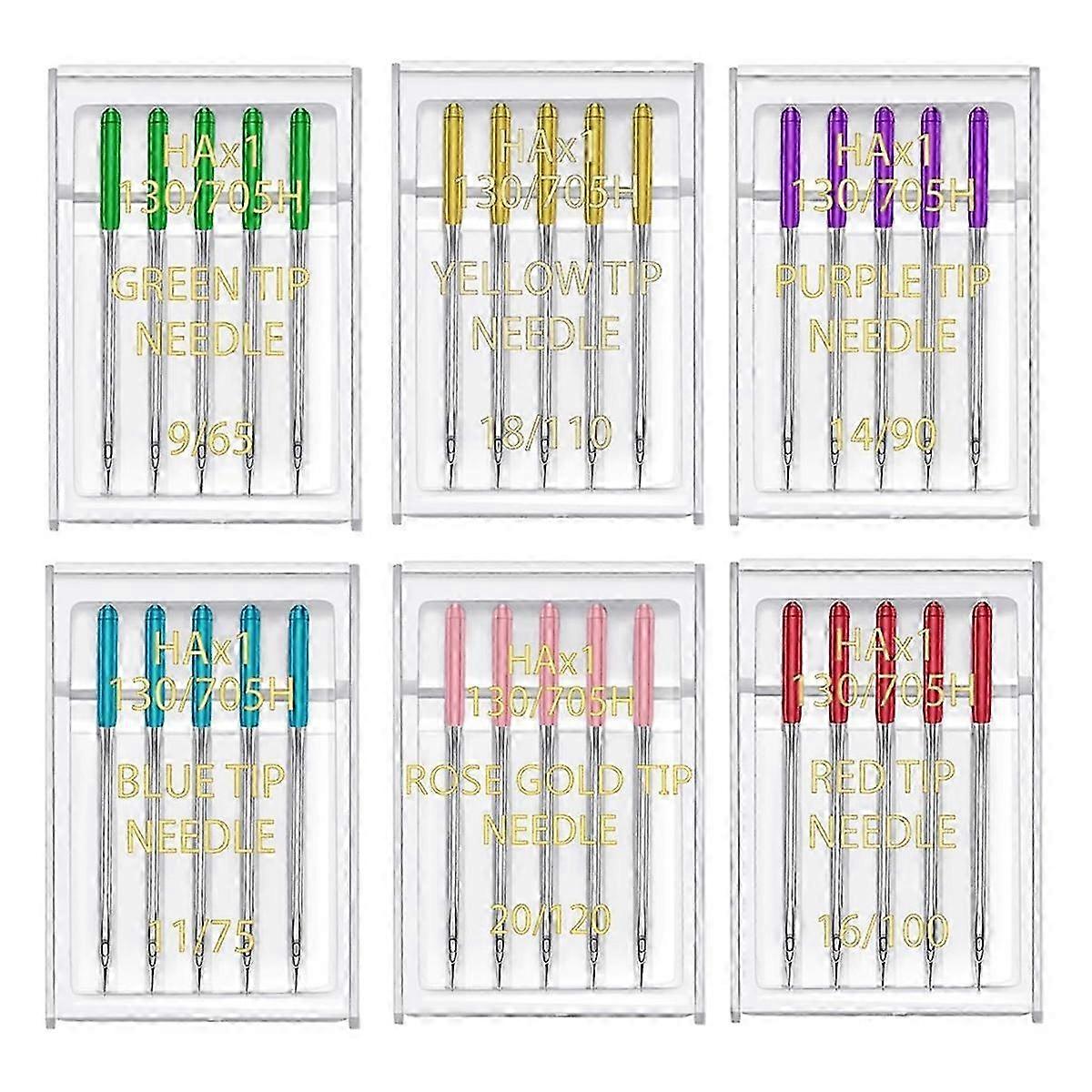 Universal Sewing Machine Needles in 6 Sizes: Regular Point, Flat Shank, Compatibility with Singer Brands
