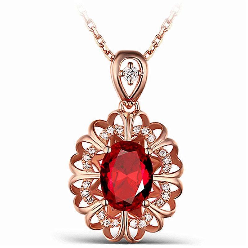 Ruby Pendant, Hollow Heart-shaped Jasmine Flower Full Diamond Copper Plated with 45cm Cross Chain