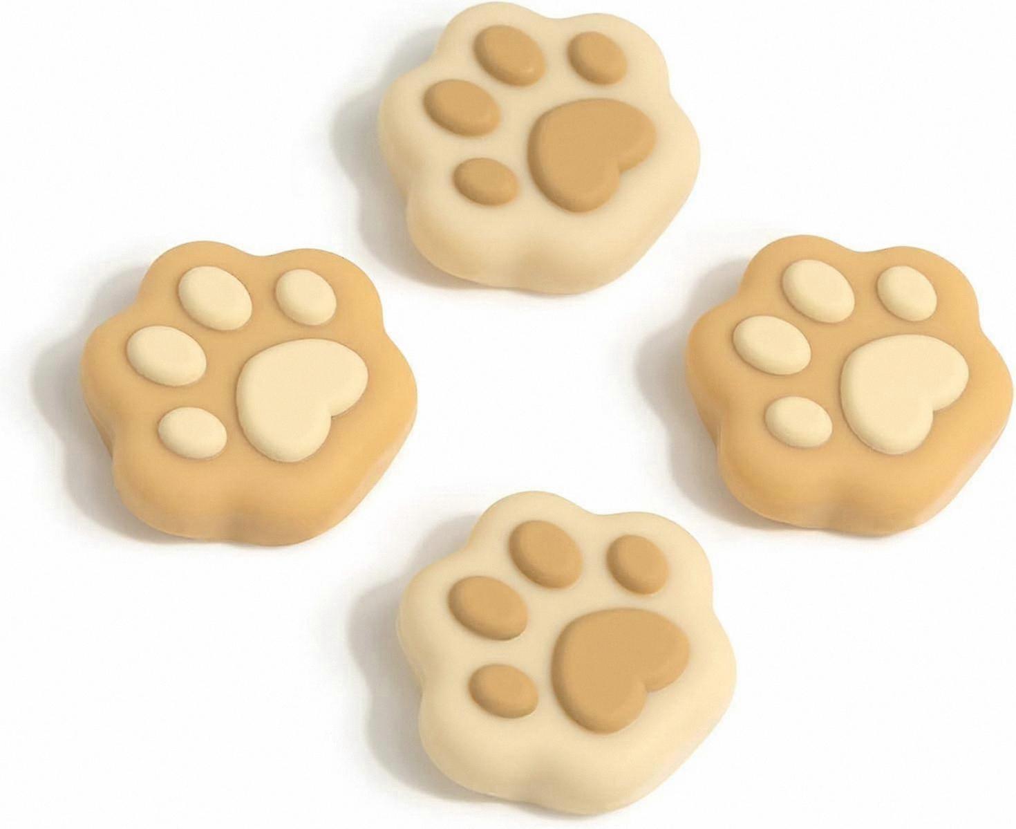 4PCS Soft Silicone Cat Paw Thumb Grip Caps for Gaming Controllers, Compatible with Switch/OLED/Lite (Brown & Yellow)